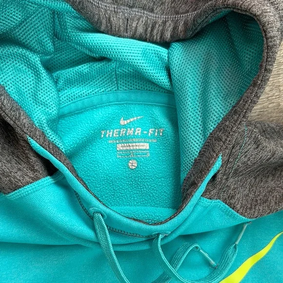 Nike Teal and Gray Therma-Fit Hoodie with Yellow Detail - Picture 2 of 3